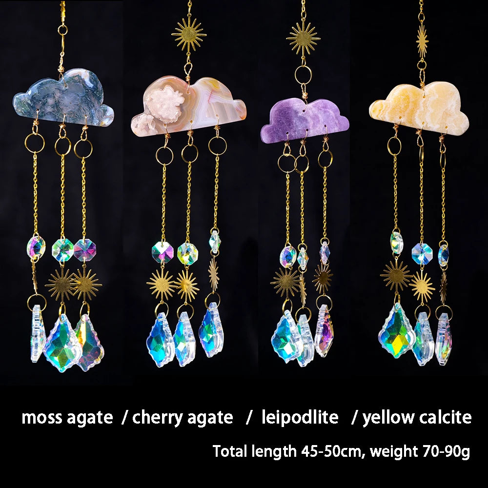 Natural Crystal Cloud Sun Catcher Cherry Agate Lepidolite