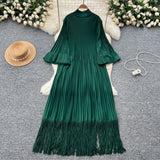 Petal Sleeves Pleated Tassel Dress Eight Colours