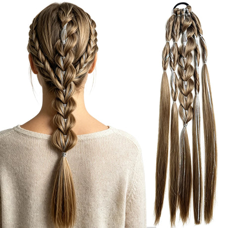 Synthetic 24-inch Bubble Lantern Braided Ponytail Hair Extension with Silver Glitter Wire