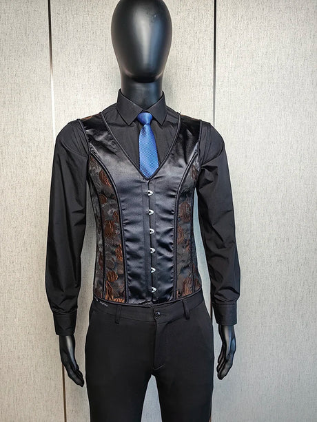 Vintage Circus Men's Boned Waistcoat Corset Vest Lace Up Burlesque Performance Stage Costume