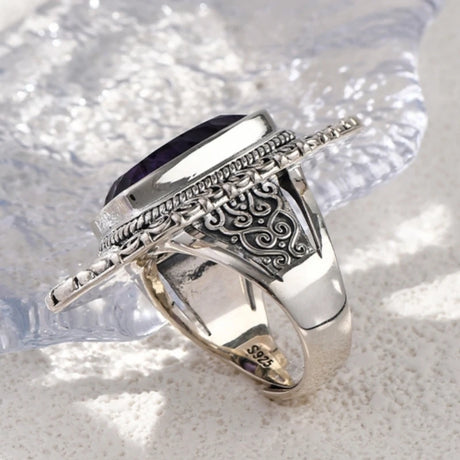 The Gypsy's Lantern S925 Sterling Silver Rings Natural Amethyst Yellow Crystal