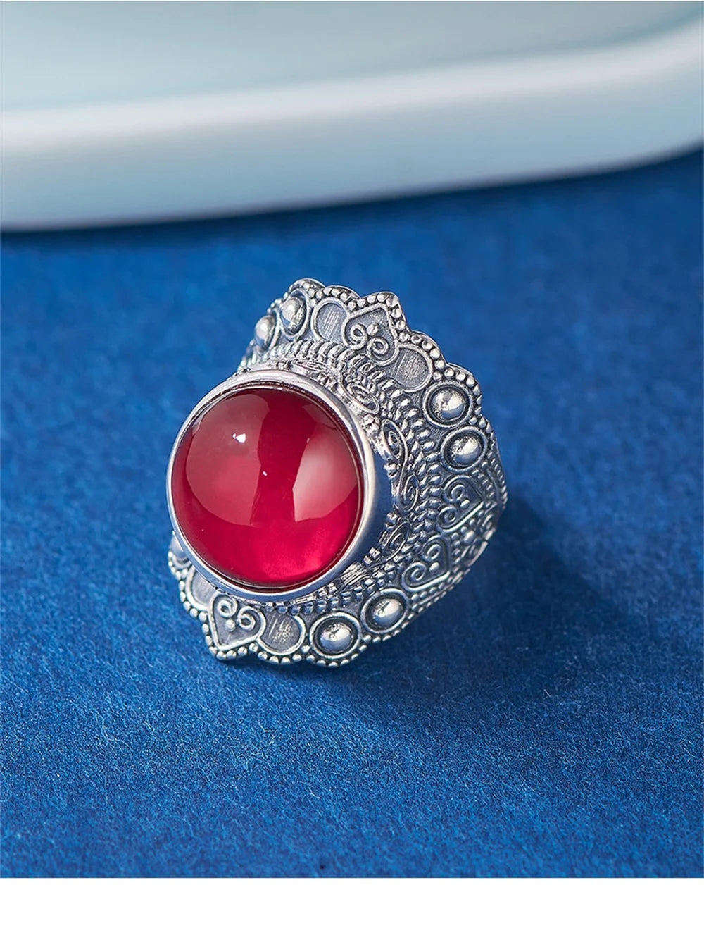 The Sage One's S925 Sterling Silver Rings Ancient Emboss Pattern Corundum