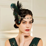1920s Flapper Peacock Feather Headband Roaring 20s Great Gatsby Hair Accessories