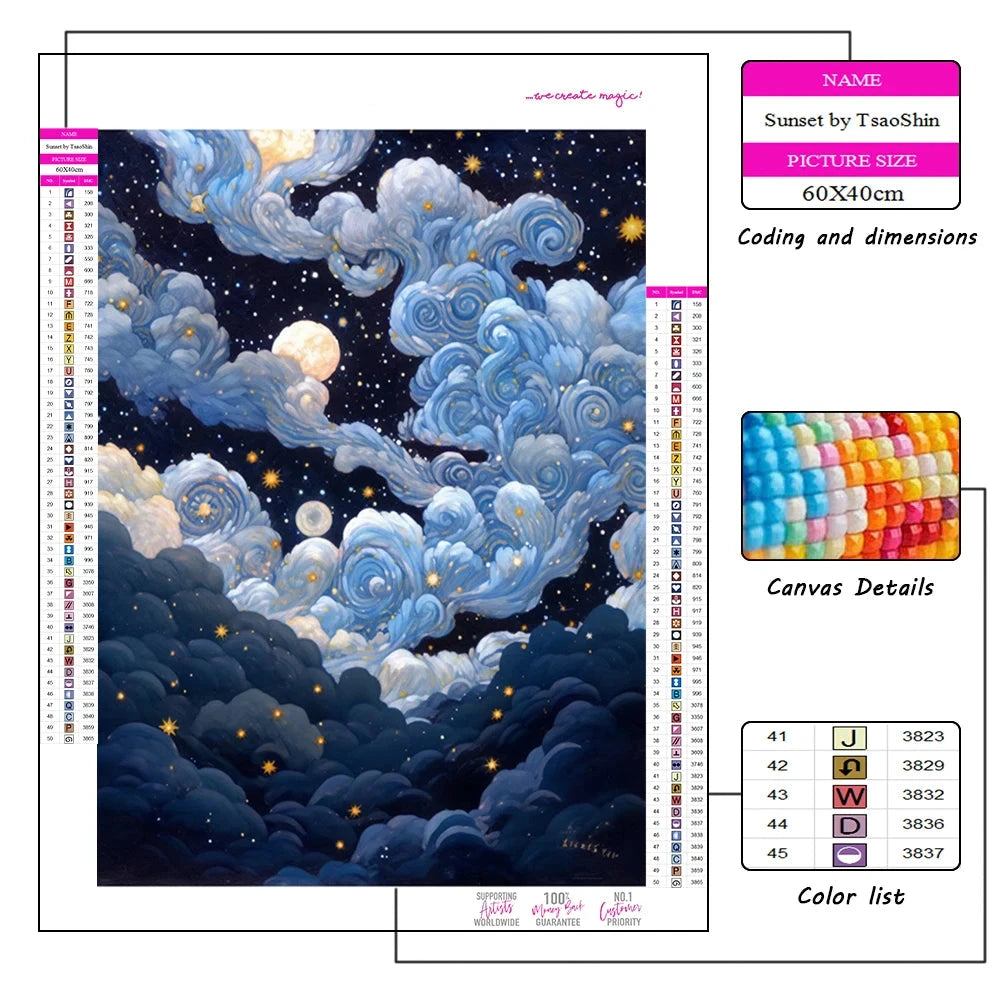 Starry  Night Sky Cloudscape Diamond Painting Kits Full Diamond Mosaic DIY Craft