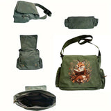 Fox Print Canvas Shoulder Bag Crossbody Messenger Bag