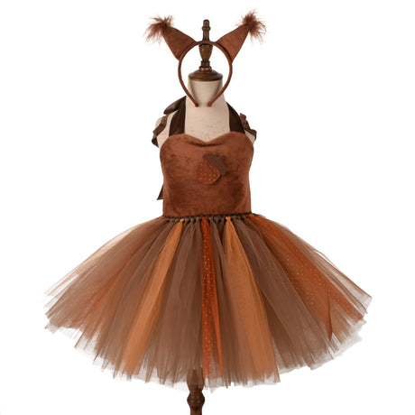Squirrel Tutu Dress Kids Halloween Costume Ears Headband Tail Set
