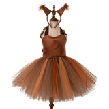 Squirrel Tutu Dress Kids Halloween Costume Ears Headband Tail Set