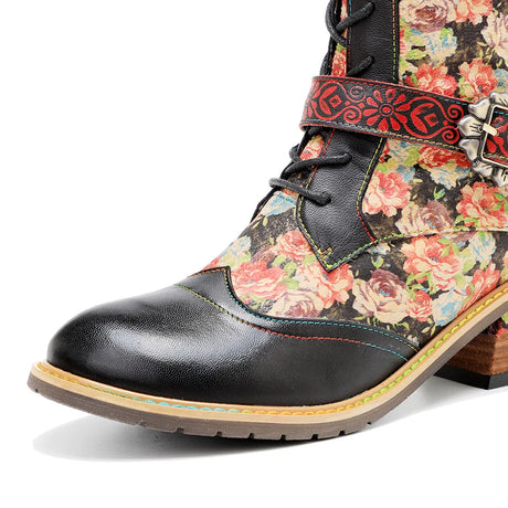 Maybelle's Genuine Leather Floral Lace Up Boots