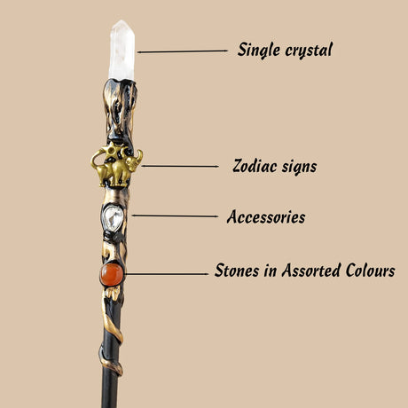 1PC Zodiac Natural Clear Quartz Crystal Point Magic Wand Witch Sceptre