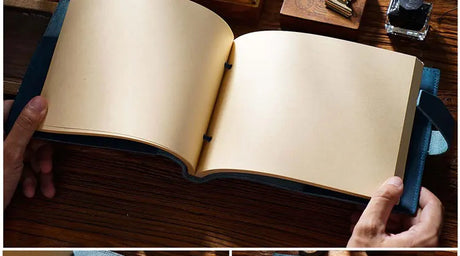 Stitched Genuine Leather Notebook 6 Colours Handmade Journal with Lock Blank Kraft Paper 200 Pages Sketchbook