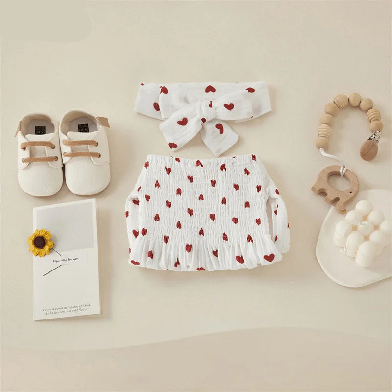 Valentines Day Easter St Patricks Christmas Baby Girls Heart Print Romper with Headband