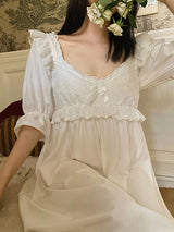 Summer Cotton Women's Sleepwear Antique French Style Lace Nightgown Nightdress