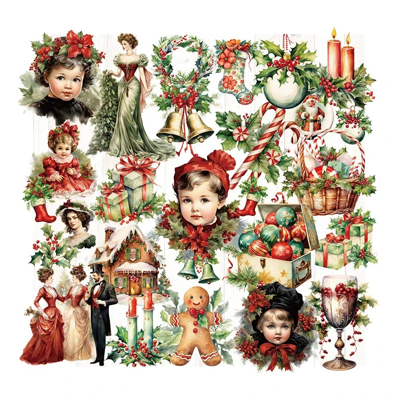 Vintage Christmas RUB ON Transfer Sticker Pack Junk Journal DIY Scrapbooking