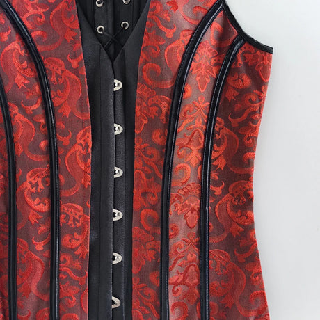 Men's Red Jacquard Boned Waistcoat Corset Vest Lace Up Burlesque Performance Stage Costume