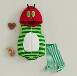 Hungry Caterpillar Baby Hooded Striped Jumpsuits Sleeveless Romper Stockings Costume Photography Outfit