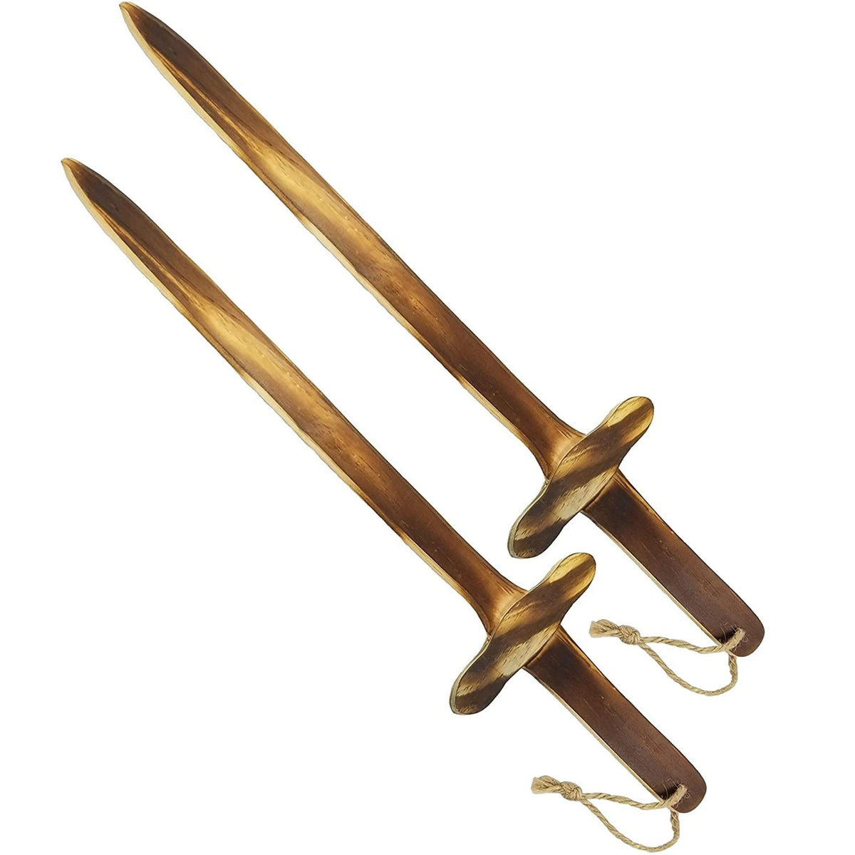 Set of Two 40cm Burnt Finish Wooden Toy Swords LARP Props Outdoor Imaginative Play