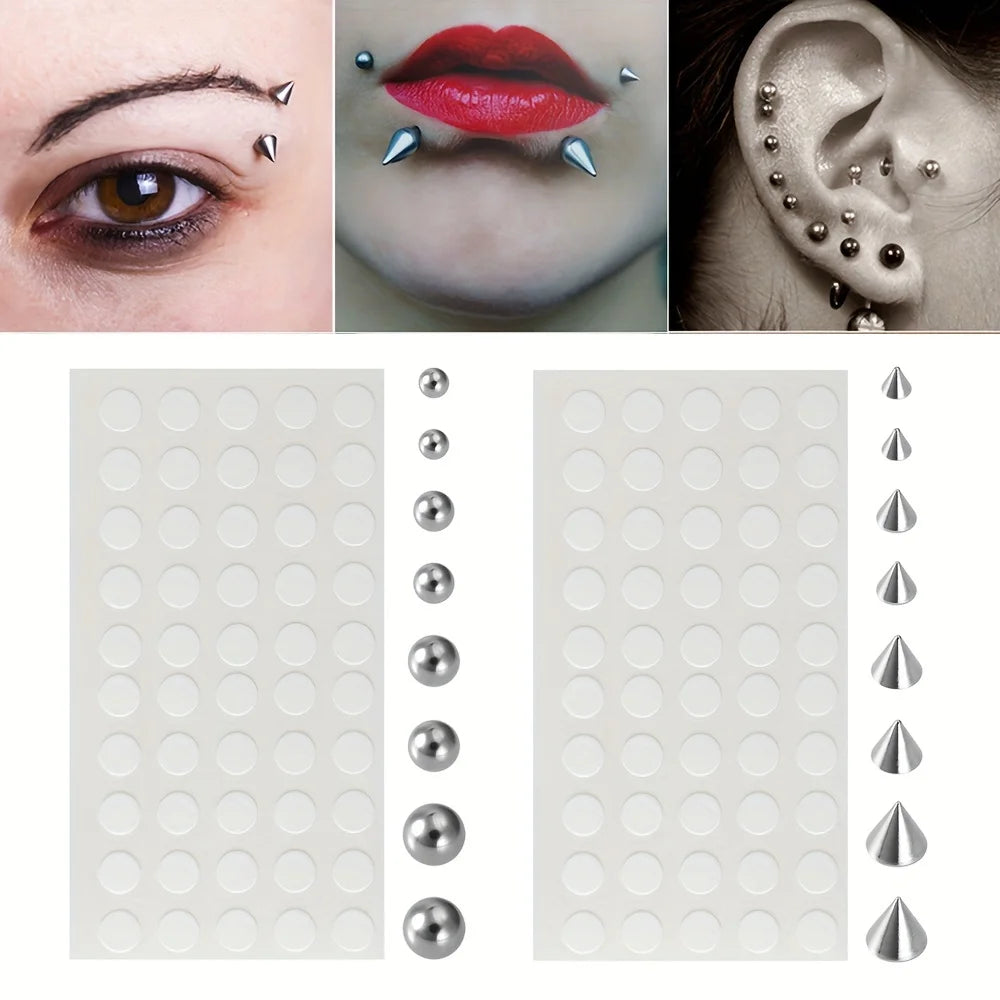 Fake Piercing Stickers Eyebrow Belly Nose Ring Lip Stud Earring Dermal Anchor Faux Body Jewellery