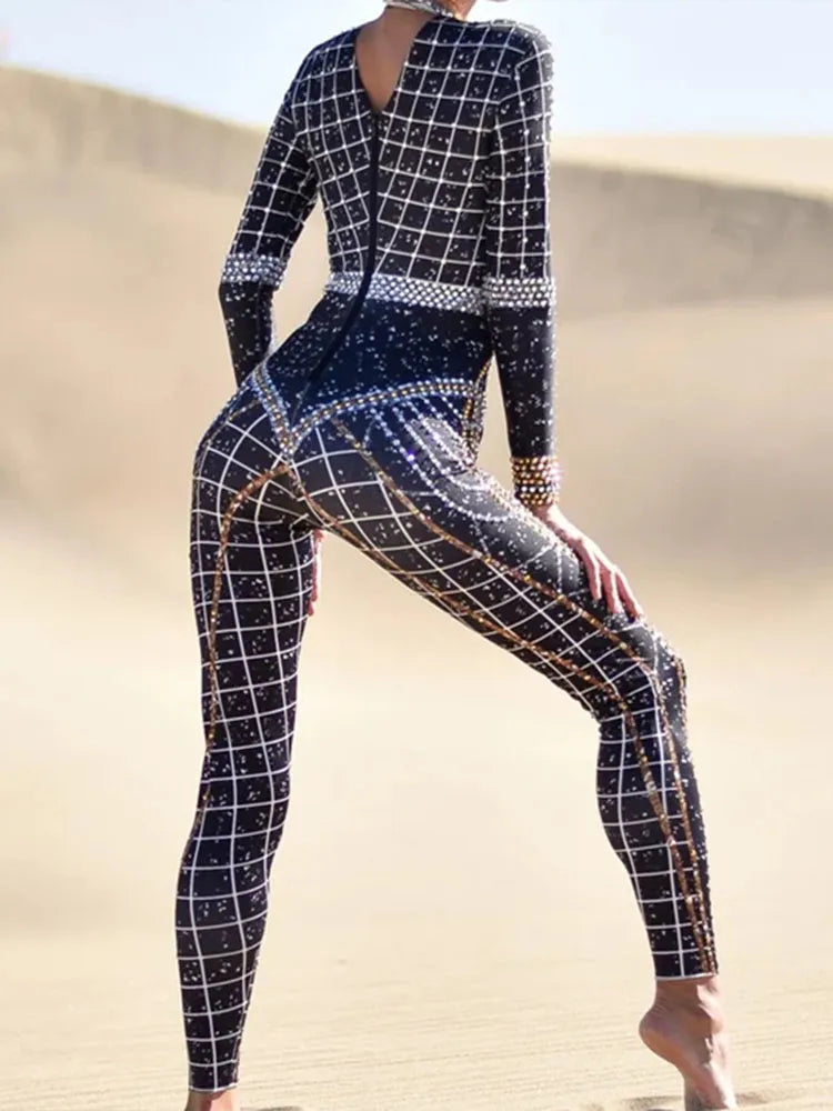 Shining Bedazzled Bodycon Bodysuit Showgirl Performance Costumes