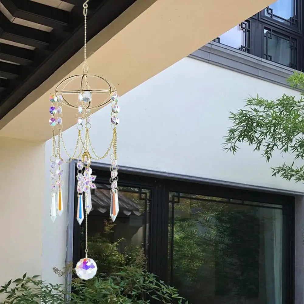 Garden Chandelier Outdoor Sun Catcher Crystal Prism Hanging Rainbow Maker