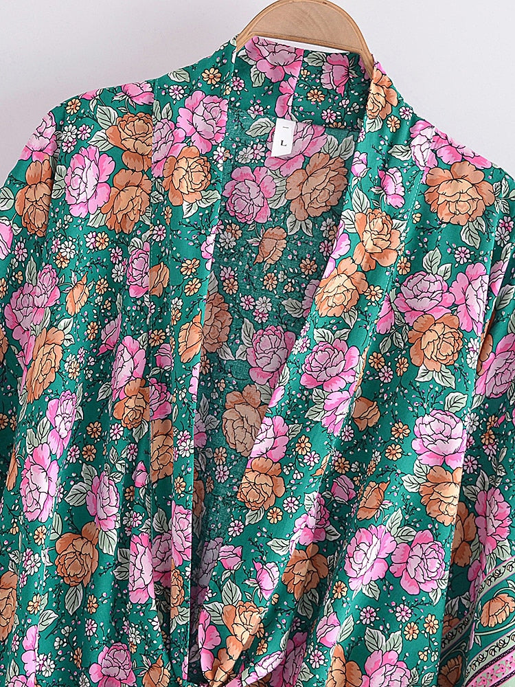 Teal Boho Kimono Wrap Top
