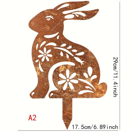 Rustic Metal Rabbit Garden Stake Rusty Bunny Silhouette