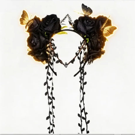 Glowing Flower Headband Butterfly Rose Crowns with Gem Drop Fairy Fascinators Headpieces