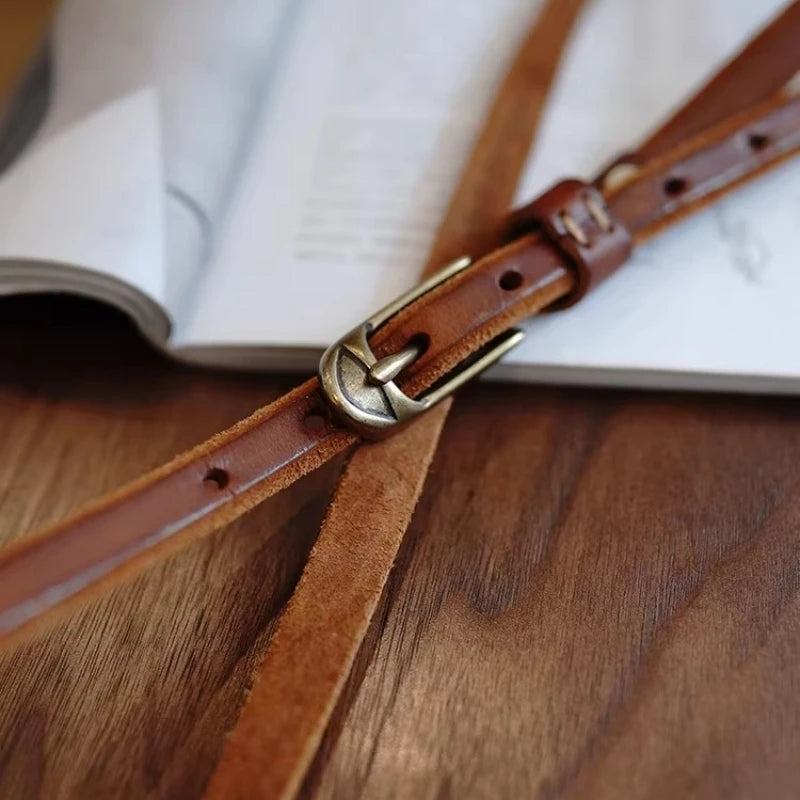 Shallee's Genuine Leather Women's Belt Pure Copper Button Western Cowboy Style