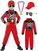 Kids Racer Costume Set Halloween Cosplay Checkered Racing Jumpsuit Boys Book Week Costumes