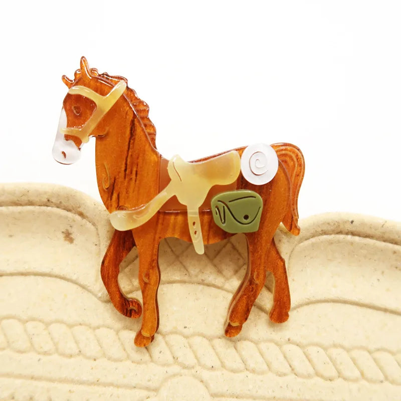 Gee Gee Brown Horse Acrylic Brooch