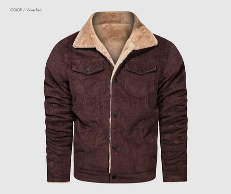 Woodsman Winter Corduroy Jackets Thick Warm Faux Fur Collar Bomber Coat