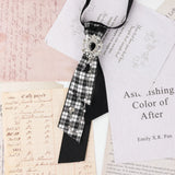 Dark Academia Jabot Plaid Short Necktie Rhinestone Brooch Pearl Chain