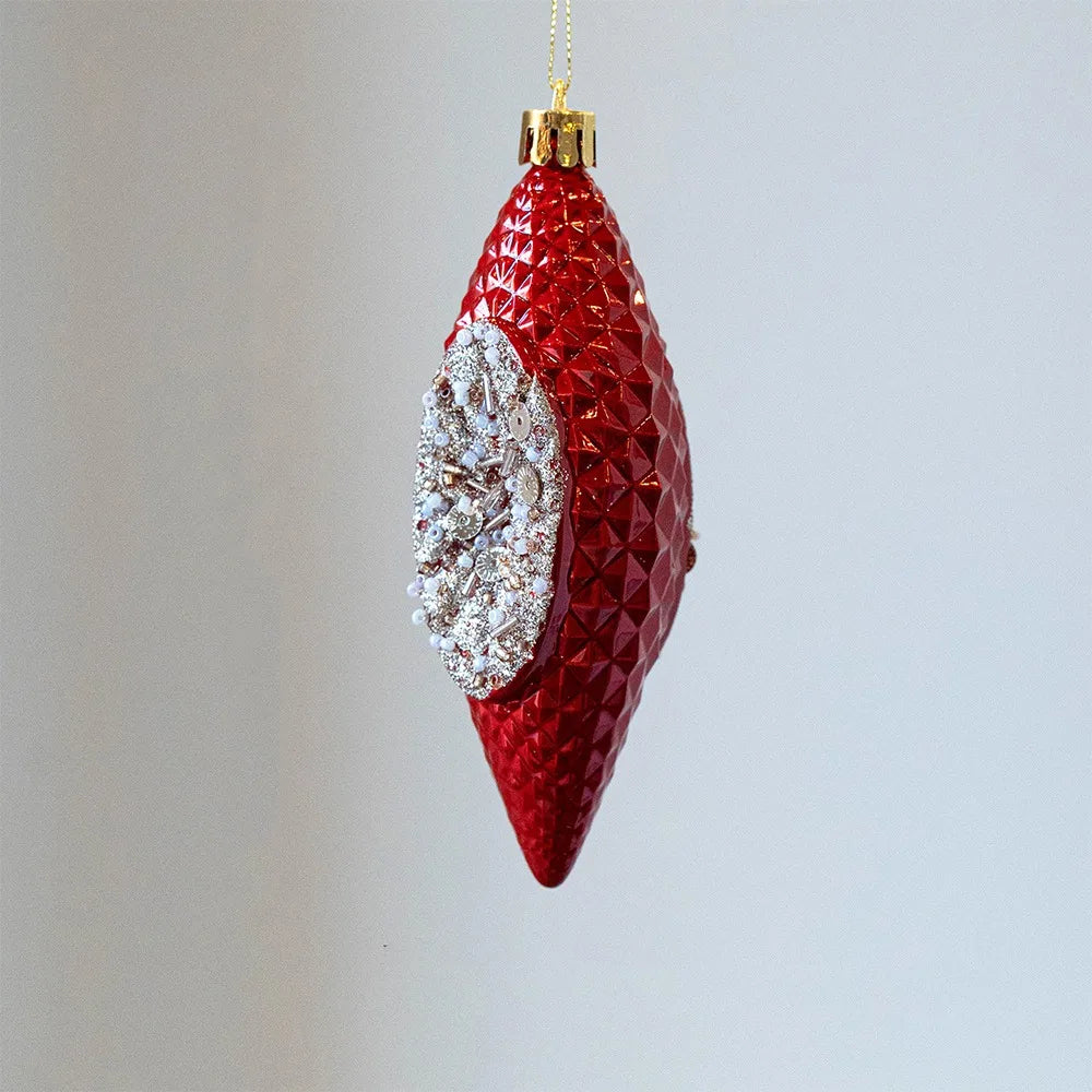 Red Christmas Tree Ornaments Shatterproof Plastic Glitter Little Bear Balls Acorn