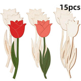 15/30pcs 3 Styles Wooden Tulip Flower Cutouts Wooden Craft Project