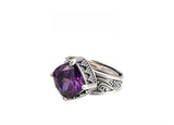 Token of the Wyverns S925 Sterling Silver Ring Ancient Pattern Rhombus Purple Zircon