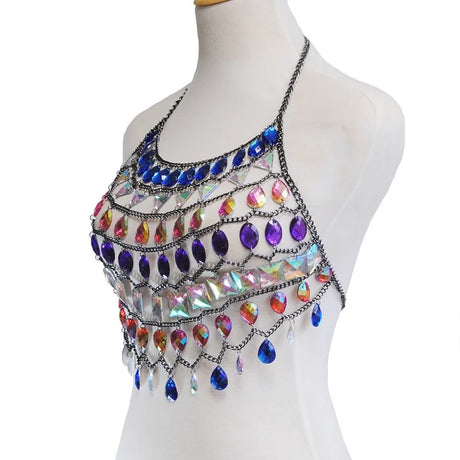 Gem Patchwork Festival Halter Tops Party Crop Top