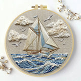 Waves and Sailboat 20X20CM/15X15CM DIY Embroidery Kit for Beginners