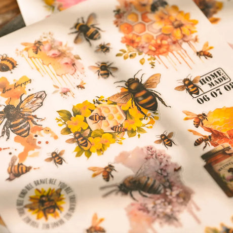 3 sheets A5 Bee RUB ON Transfer Stickers Scrapbooking Junk Journal DIY Crafts