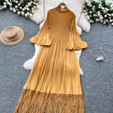 Petal Sleeves Pleated Tassel Dress Eight Colours