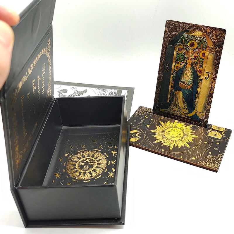 Gold Foil Divination Tarot Cards Set With Wooden Card Stand Box Gift Set