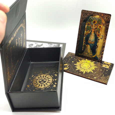 Gold Foil Divination Tarot Cards Set With Wooden Card Stand Box Gift Set