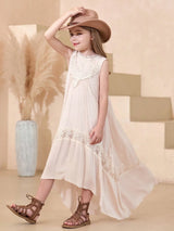 Summer Girls' Sleeveless Embroidered Trailing Skirt Photoshoot Worthy Maxi Dress