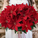 Artificial Christmas Red Poinsettia Flower Bouquets
