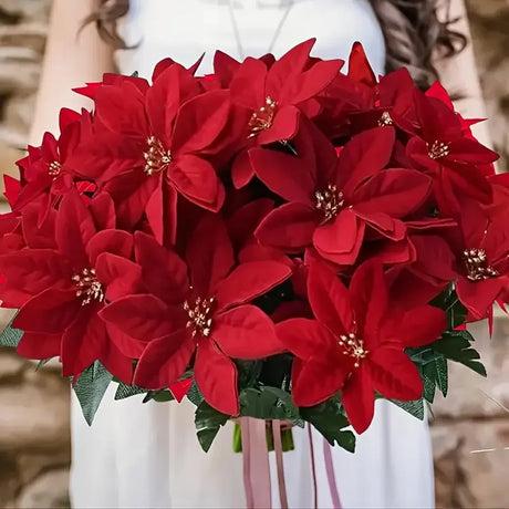 Artificial Christmas Red Poinsettia Flower Bouquets
