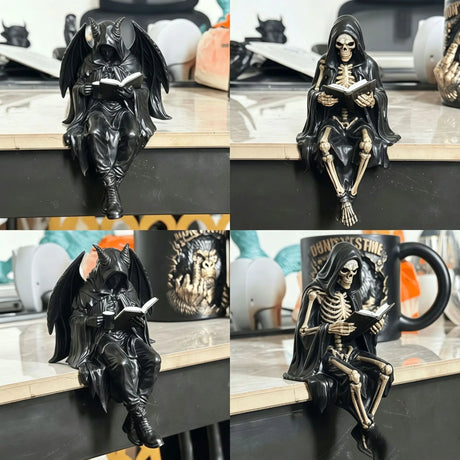 Gothic Dark Fantasy Book Shelf Figures Resin Figurines Grim Reaper Fantasy Library Decor