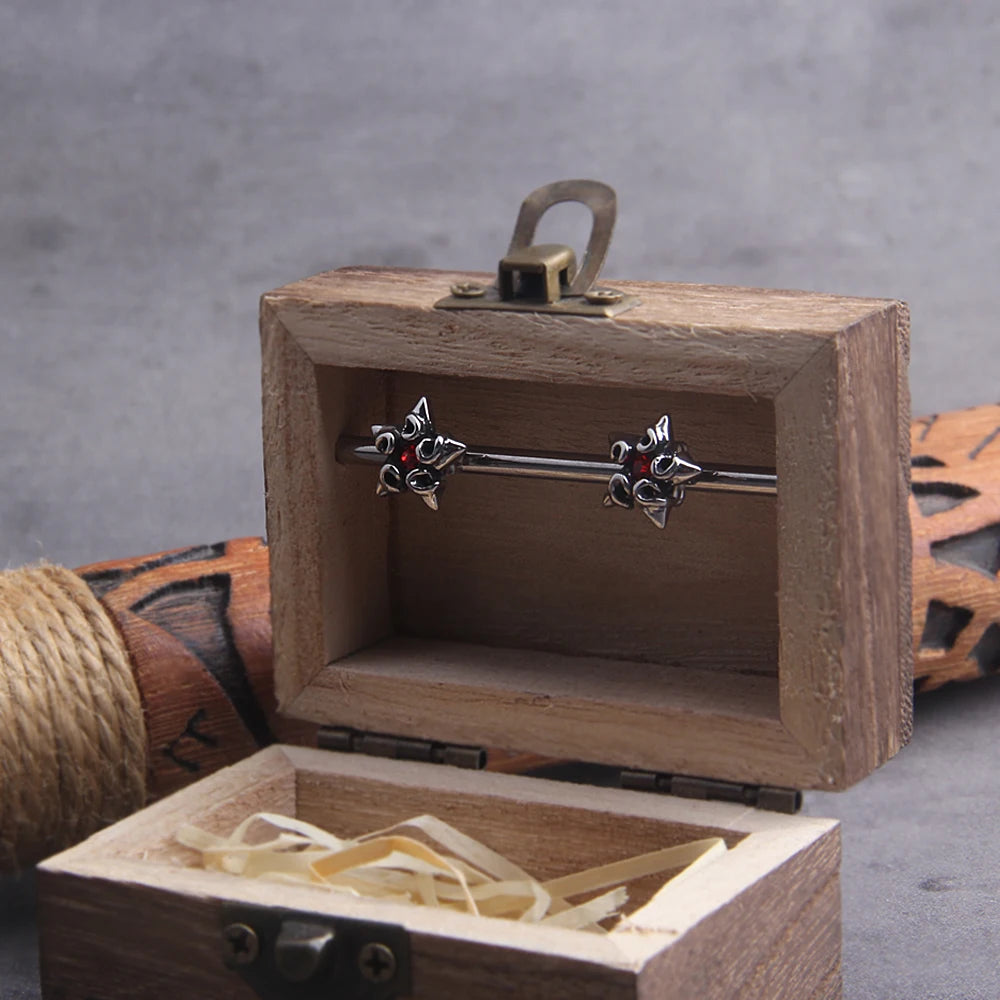 Pentagonal Star Stainless Steel Stud Hoop Earrings for Men with Wooden Box