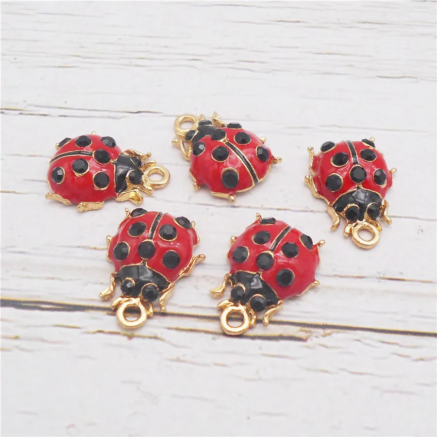 6PCS Enamel Red Ladybug Charms DIY Jewellery Making