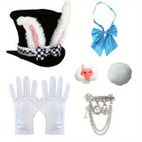 White Rabbit Tea Party Dress Up Accessories Pocket Watch Hat Tie Glasses Gloves