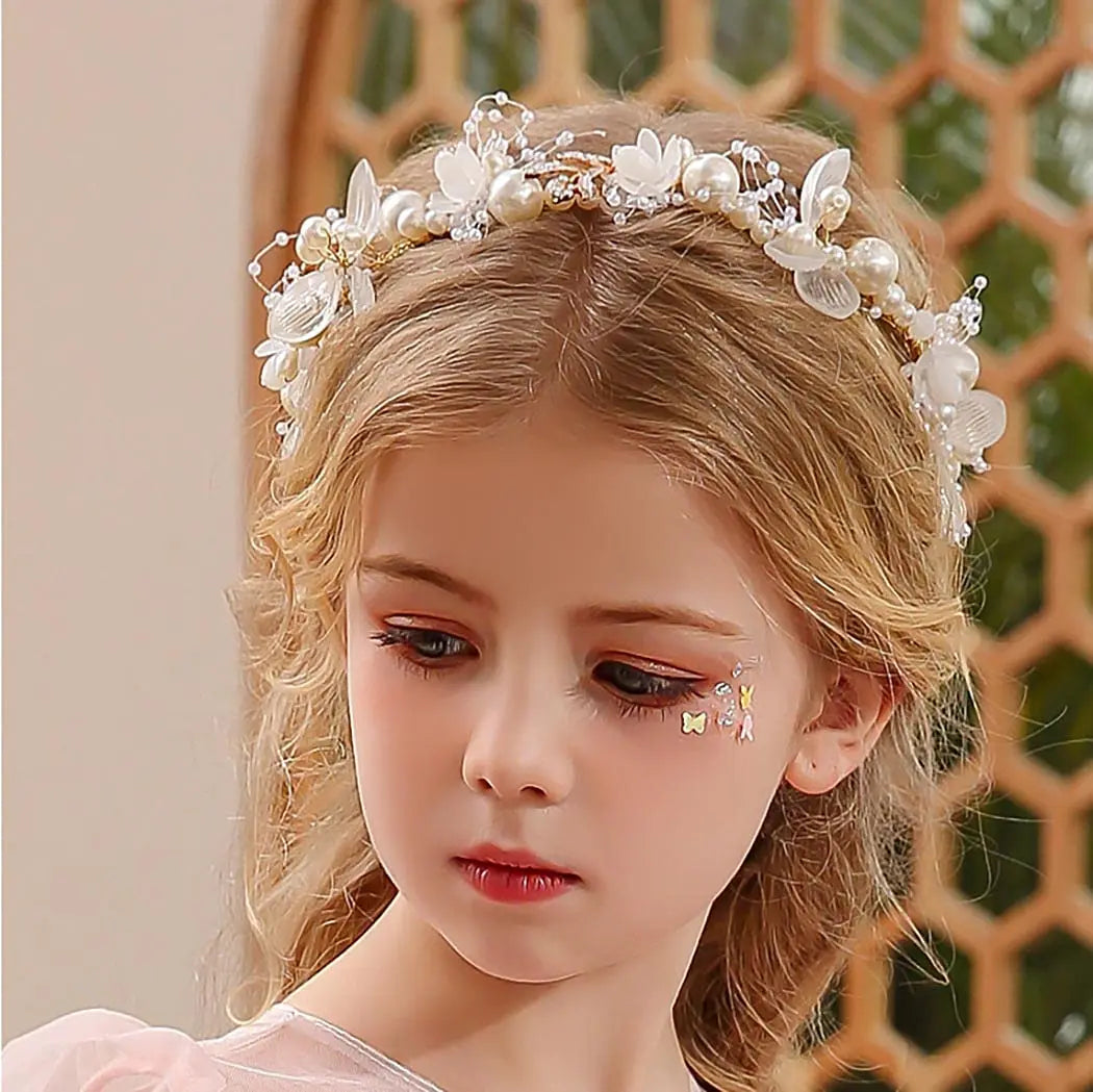 Girls Pearl Flower Wreath Floral Garland Head Hoop
