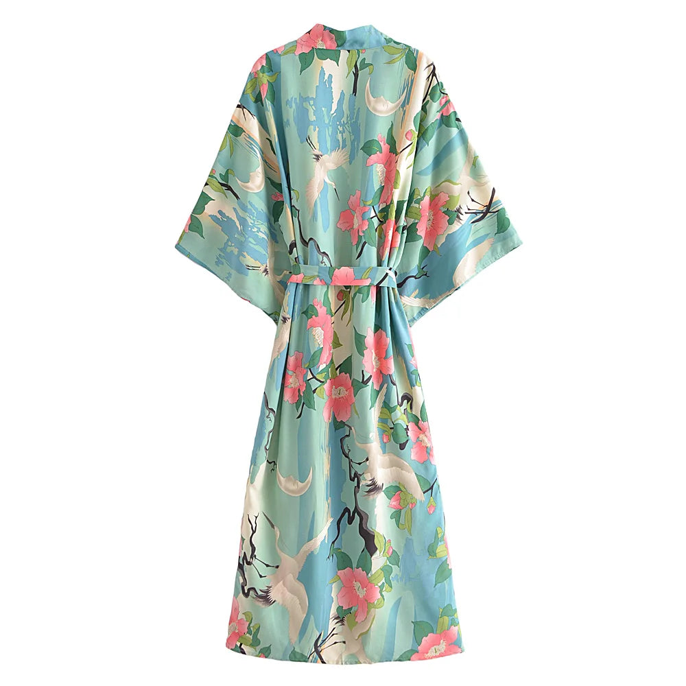 Vintage Boho Lux Crane Kimono Cover Up