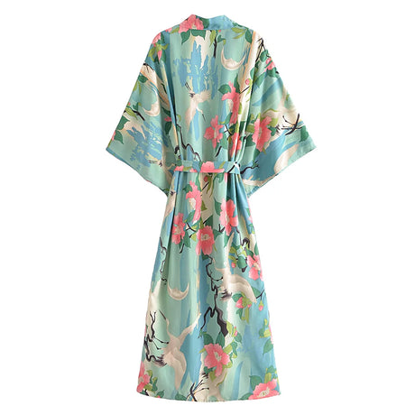 Vintage Boho Lux Crane Kimono Cover Up